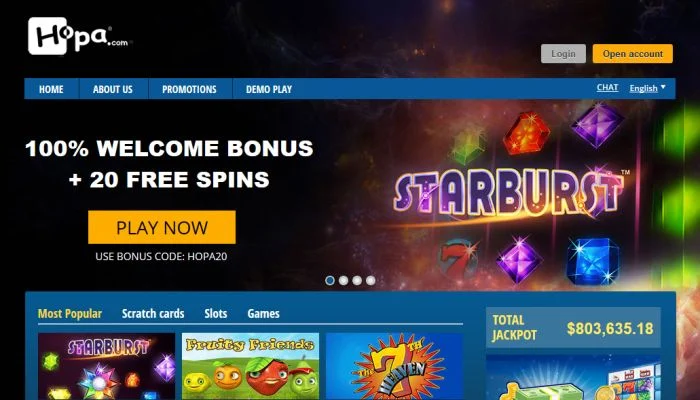 Hopa Casino homepage